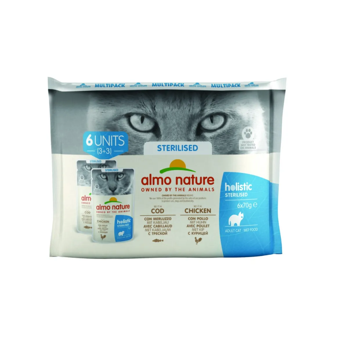 Almo nature Nourriture Humide^Almo Holistic Sterilised Multipack 6 x 70 g au cabillaud et poulet