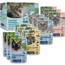 BOZITA Nourriture Humide^Nourriture humide chat Bouchées en sauce au poisson et à la viande Multibox 12 x 85 g