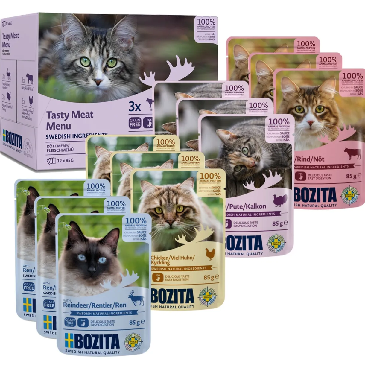 BOZITA Nourriture Humide^Nourriture humide chat Adult bouchée en sauce à la viande Multibox 12 x 85 g