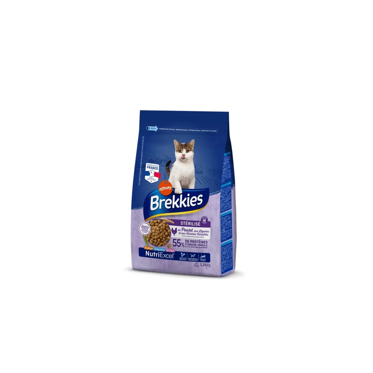 Croquettes Pour Chat^Brekkies Stérilisé au Poulet, aux Légumes et aux Céréales Complètes 1,35 kg