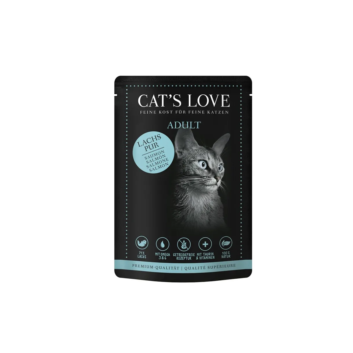 CAT'S LOVE Nourriture Humide^Amour de Chat Nourriture Humide Chat Adulte en Gelée Classic Saumon Pur à l’huile de chardon et au persil 12x85 g