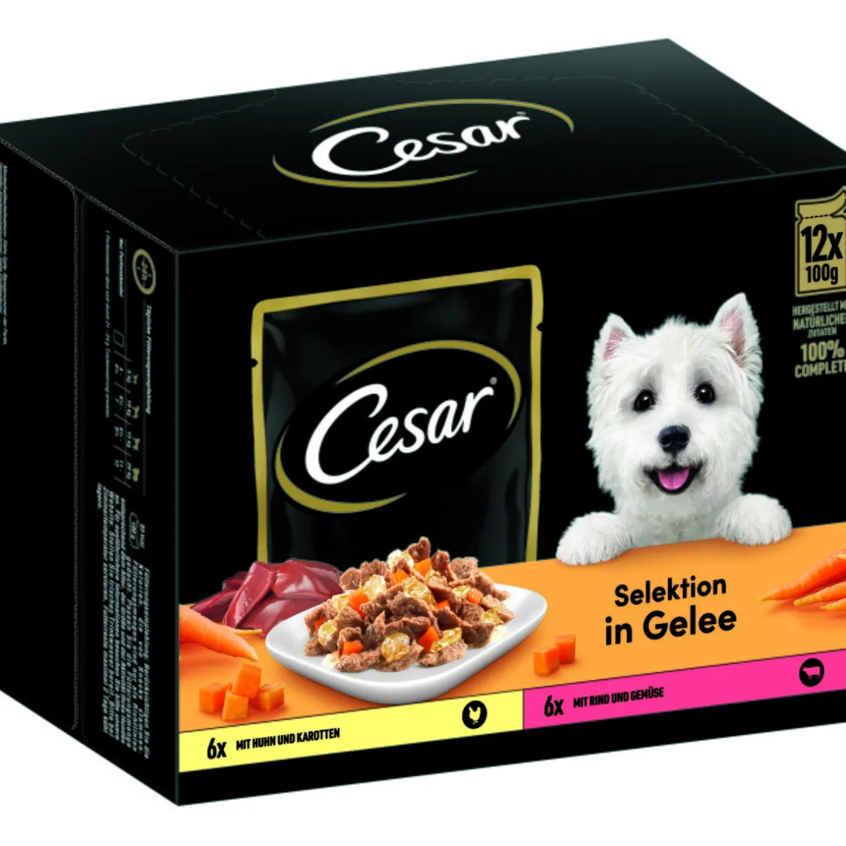 Cesar Nourriture Humide^Multipack en gelée à la carotte, au poulet, au bœuf et aux légumes 4 x 12 x 100 g