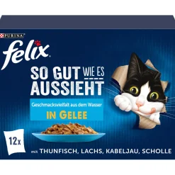 Felix Nourriture Humide^Aussi bon que beau 12 x 85 g Variété de saveurs aquatiques