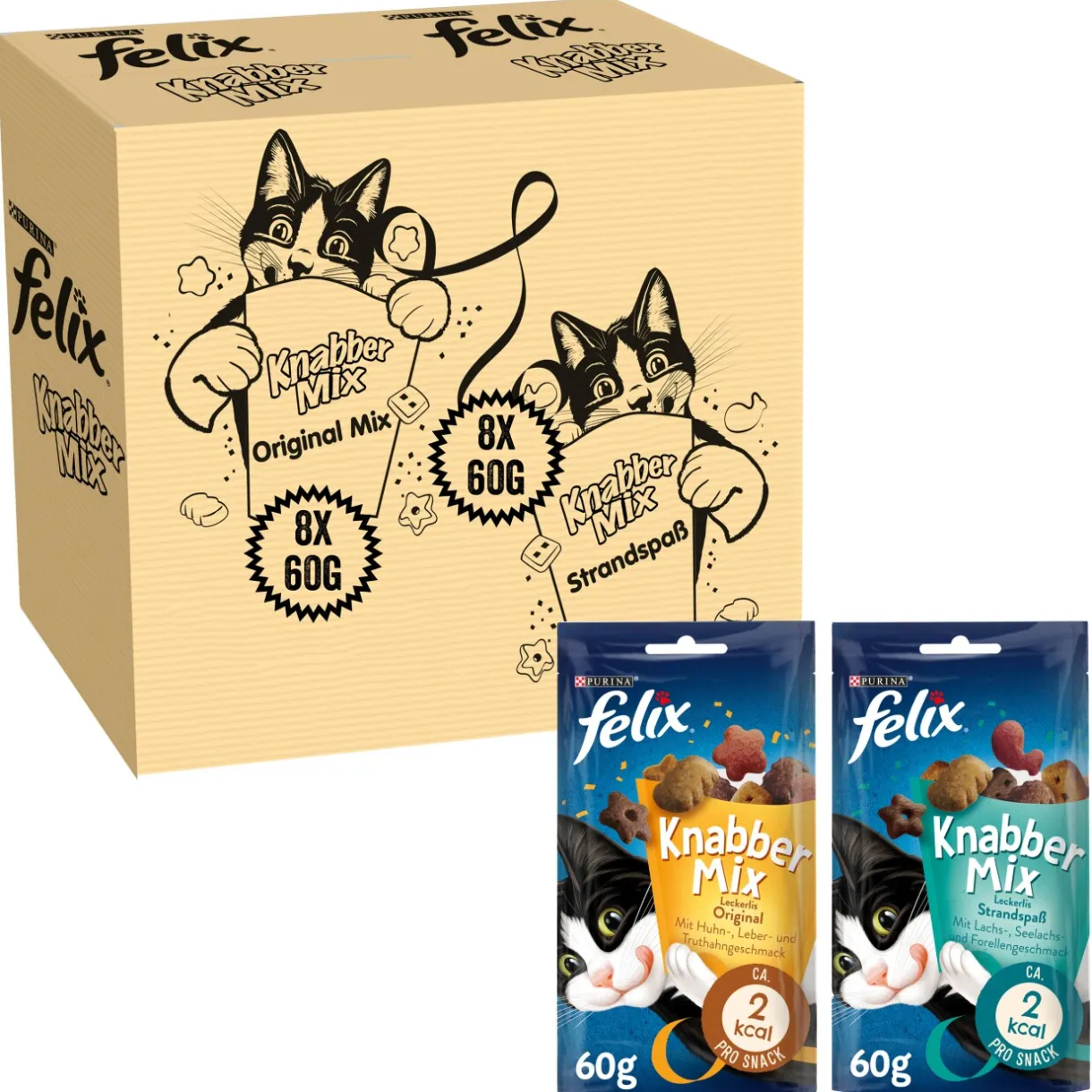Felix Friandises^Party Mix Friandises pour chat Original & Strandspaß friandises pour chat 2 x 8 sachets de 60 g