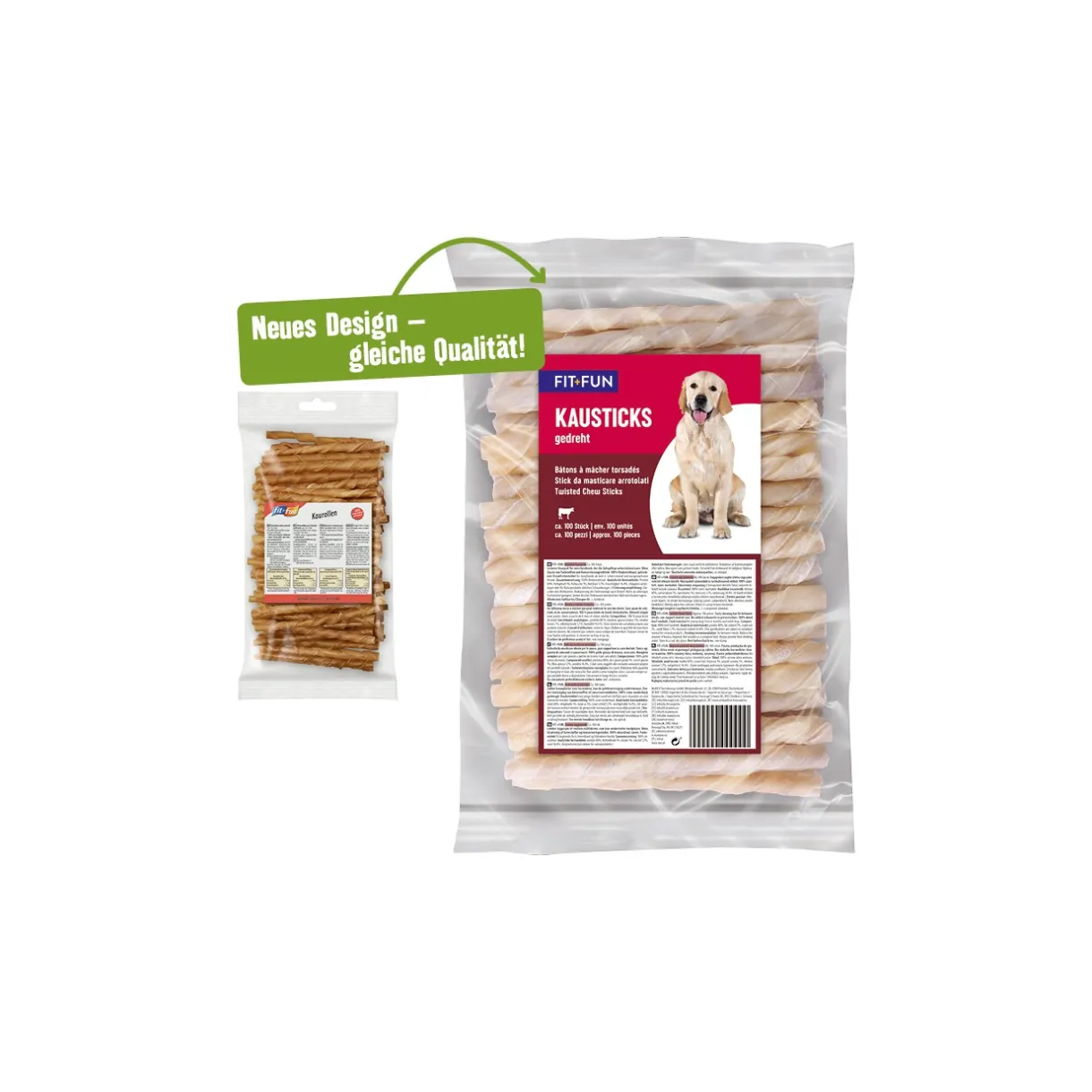 FIT+FUN Friandises^Bâtonnets à mâcher , tournés 12,5 cm env. 100 pièces 870 g
