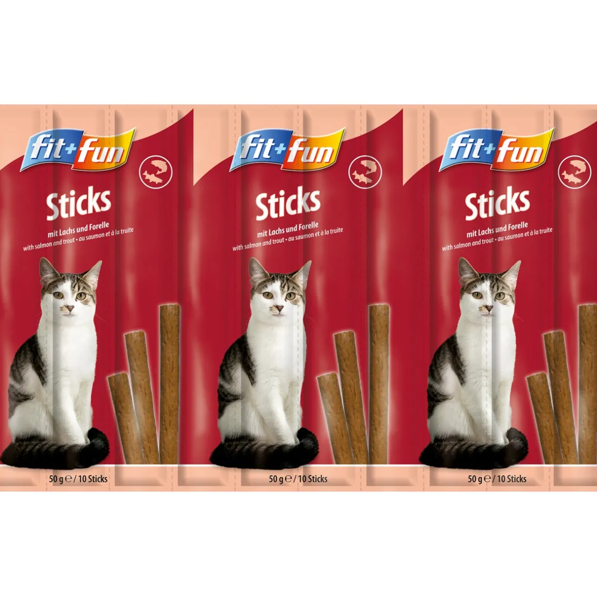 FIT+FUN Friandises^Sticks 25 x 10 pièces Saumon et truite