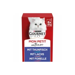 GOURMET Nourriture Humide^Mon Petit Intense 8 x 6 x 50 g avec thon, saumon, truite
