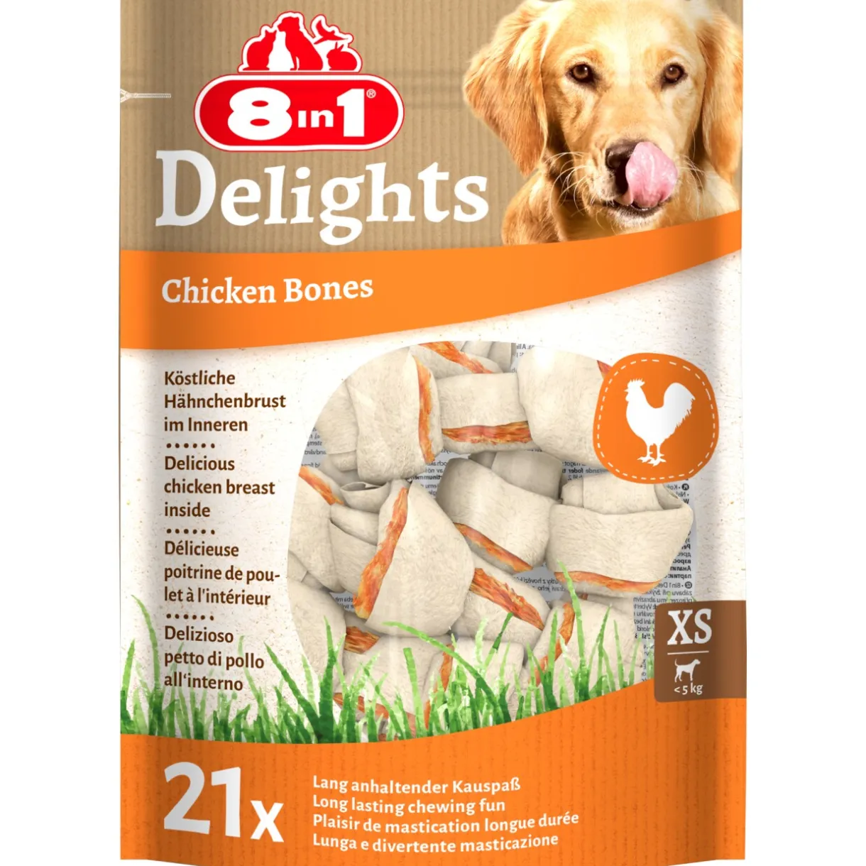 8in1 Friandises^Delights Os à mâcher viande de poulet en sachet XS 21 pcs
