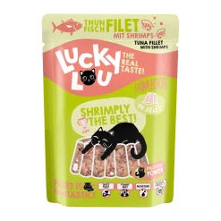 Lucky Lou Nourriture Humide^Nourriture humide chat Extra Food Adult en gelée Thon et crevettes 12x70 g