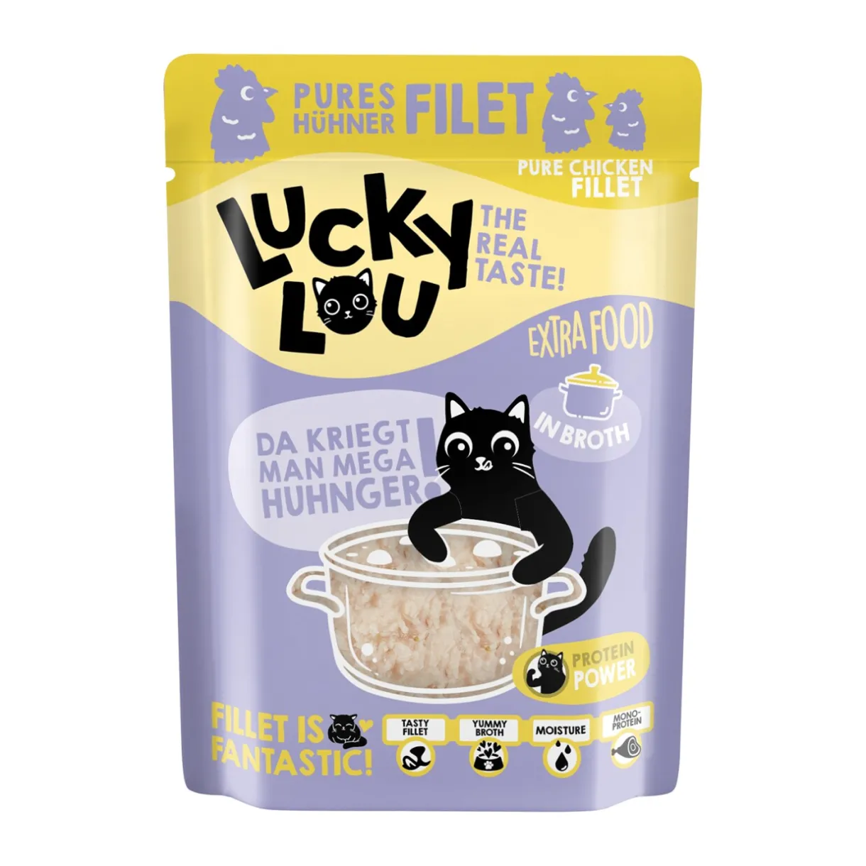 Lucky Lou Nourriture Humide^Nourriture humide chat Extra Food Adulte en court-bouillon Poulet 12x70 g
