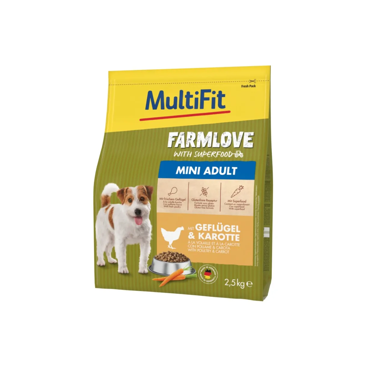MultiFit Croquettes^Farmlove Croquettes Chien Adulte, Mini, avec Volaille & Carotte 2,5 kg