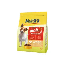 MultiFit Croquettes^Mellos nourriture sèche pour chien adulte, Mini Volaille et carottes 1 kg