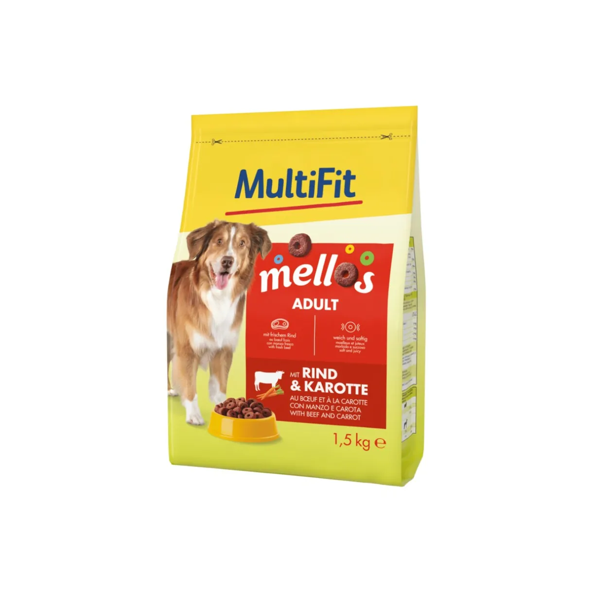MultiFit Croquettes^Mellos nourriture sèche pour chien adulte au bœuf et aux carottes 1,5 kg