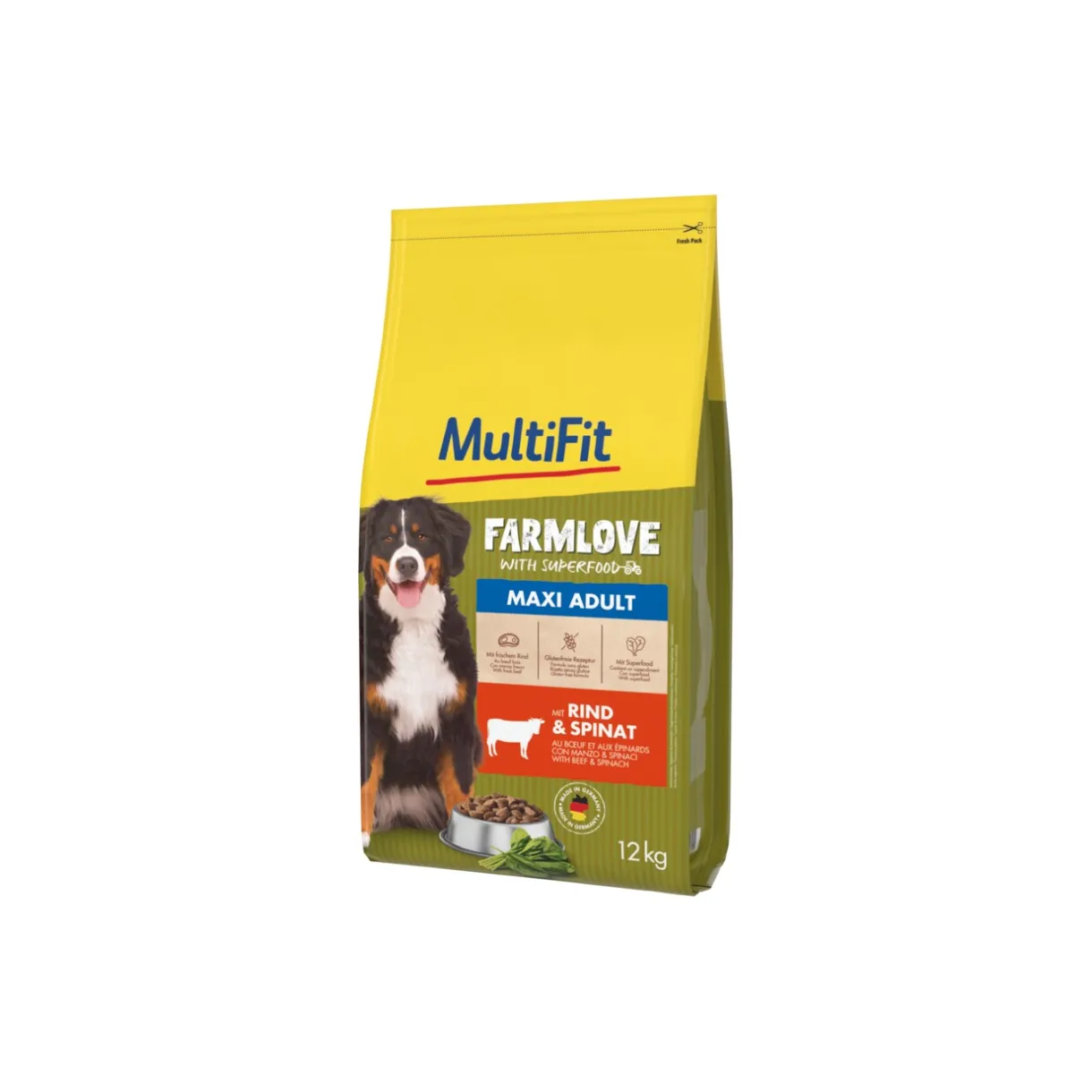 MultiFit Croquettes^MutiFit Farmlove Croquettes pour Chien Adulte, Maxi, avec Bœuf & Épinards 12 kg