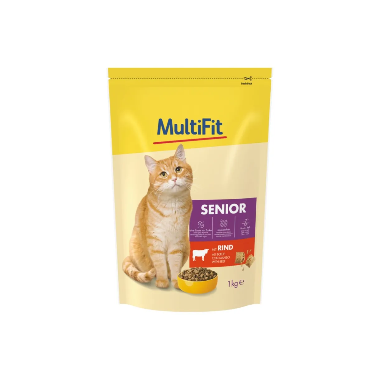MultiFit Croquettes Pour Chat^nourriture sèche pour chat, senior, bœuf 1 kg