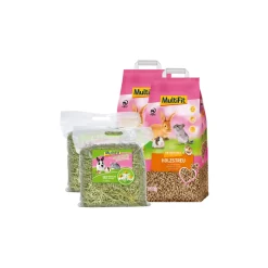 MultiFit Lapins Nains|Hamsters^Pack de 4 litière en bois et foin à la camomille 11,5 kg