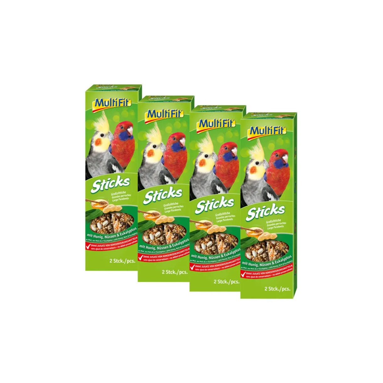 MultiFit Friandises^Sticks pour grands perroquets en lot de 4 x 2 Miel et noix