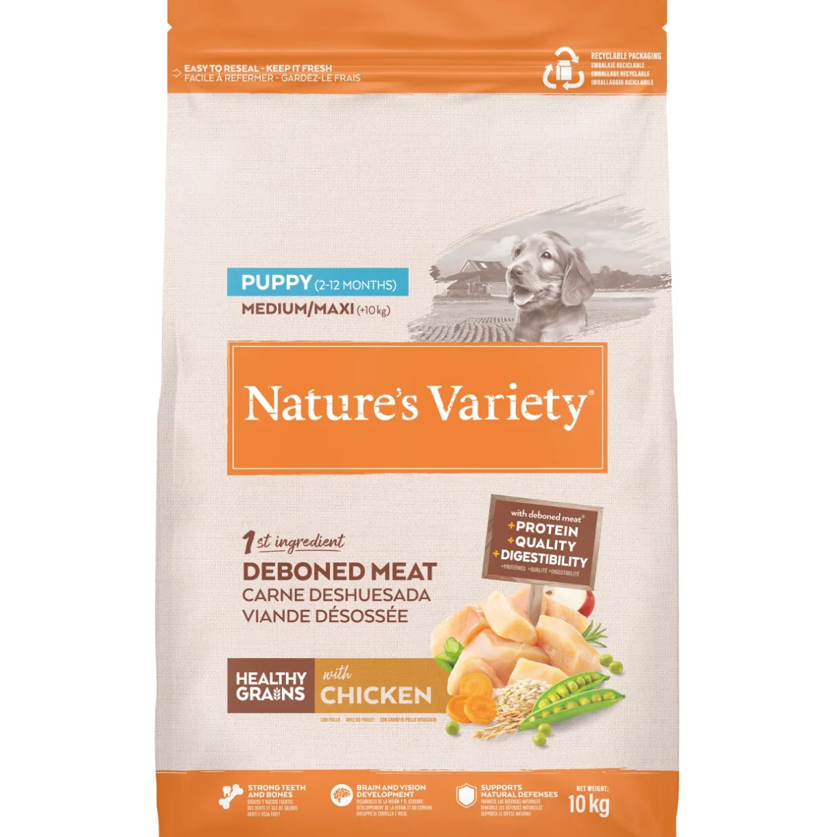 Nature's Variety Croquettes|Nourriture^Healthy Grains Puppy Med/Max Poulet 10kg