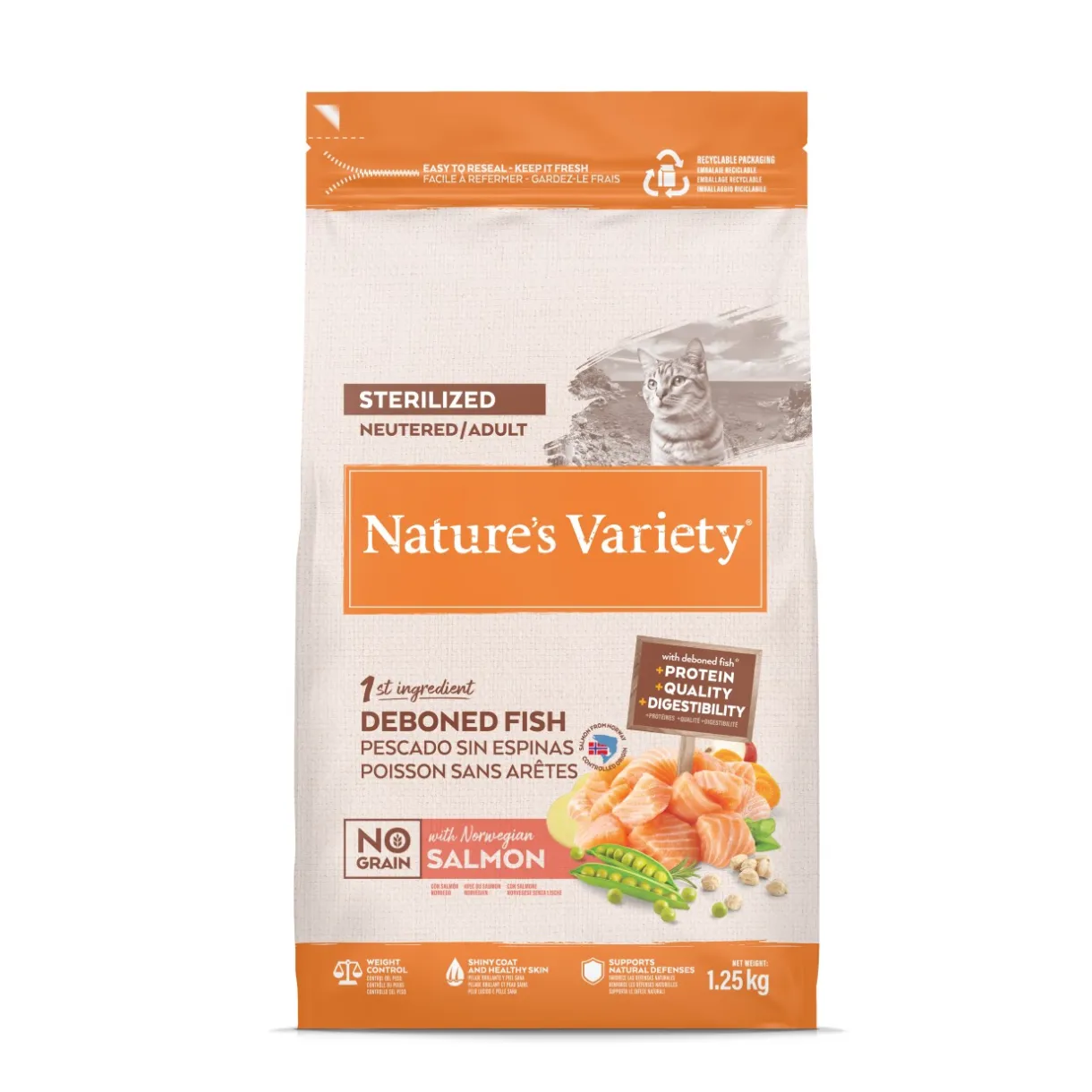 Nature's Variety Croquettes Pour Chat^Stérilisé No Grain saumon 1,25 kg