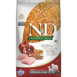 Croquettes^N&D Farmina Ancestral Grain Adult Medium/Maxi Poulet, épeautre et grenade 2,5 kg