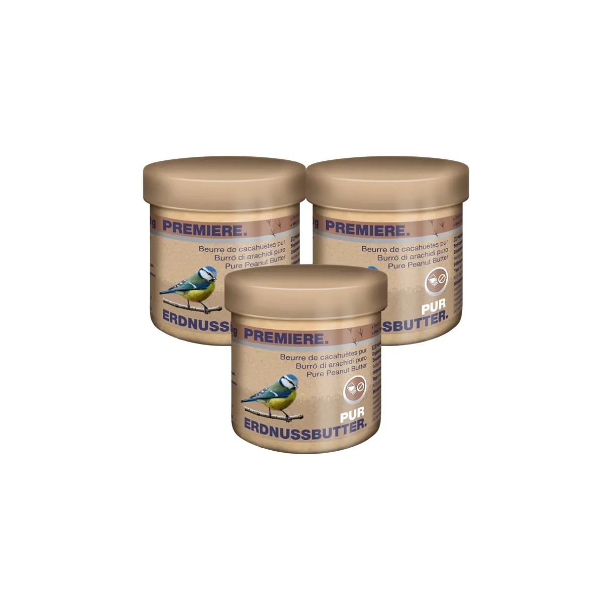 PREMIERE Nourriture Pour Oiseaux Du Ciel|Nourriture Pour Oiseaux Sauvages^Beurre de cacahuètes 3 x 250 g