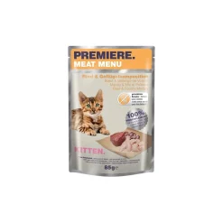 PREMIERE Nourriture Humide|Nourriture^Meat Menu pour chatons Boeuf & Mélange de volaille 12x85 g