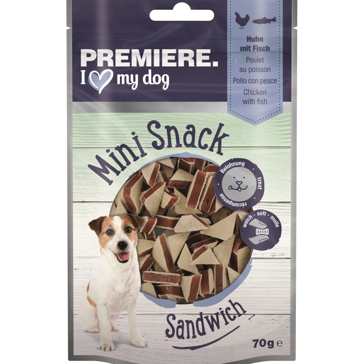 PREMIERE Friandises^Mini Sandwich poulet et poisson 70 g