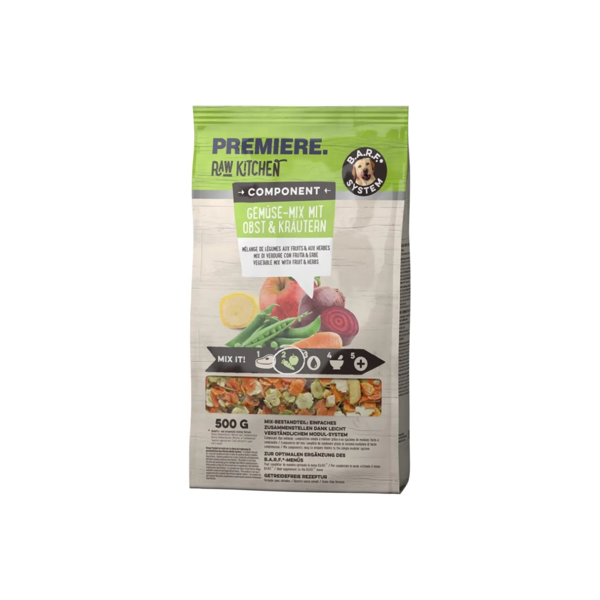 PREMIERE Nourriture Supplémentaire|Barf/ Nourriture Surgelée^RAW KITCHEN Mélange de fruits et de légumes aux herbes 500 g