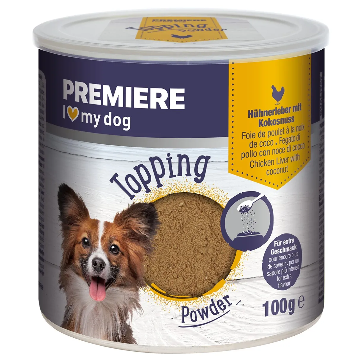 PREMIERE Friandises^Toping Poudre 6x80 g Foie de poulet aux noix de coso