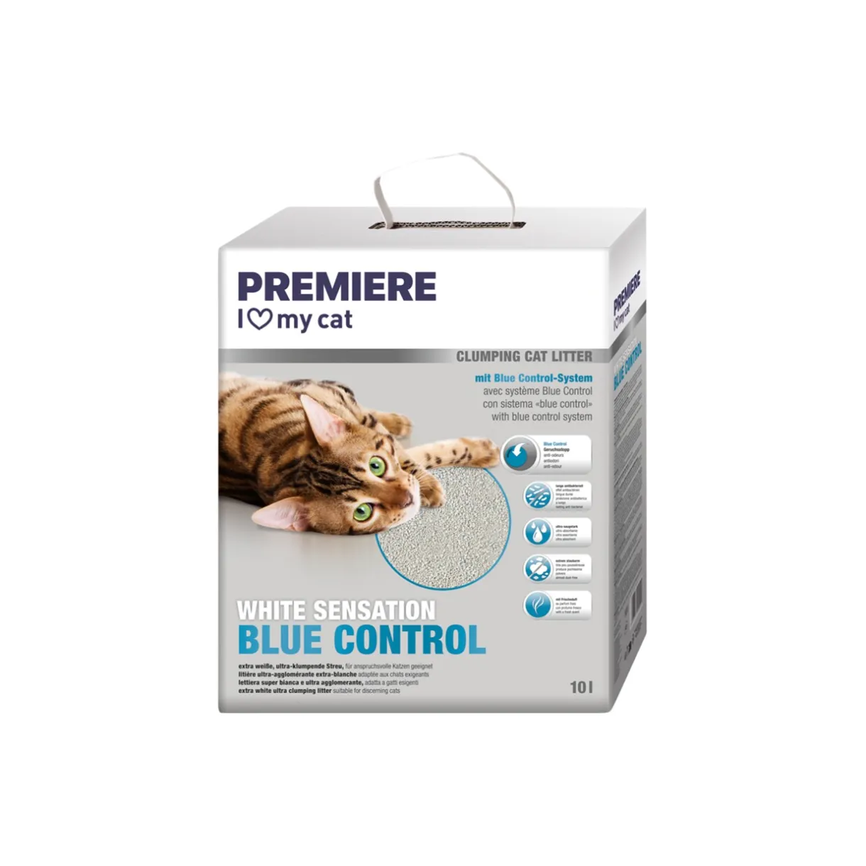 PREMIERE Litière Pour Chat^White Sensation – Blue control Litière agglomérante 10 l