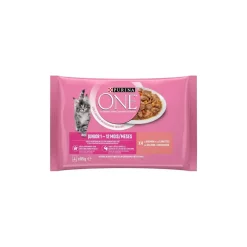 Purina ONE Nourriture Humide|Nourriture^- Sachets pour Chaton au Saumon et aux Carottes 4 x 85 g