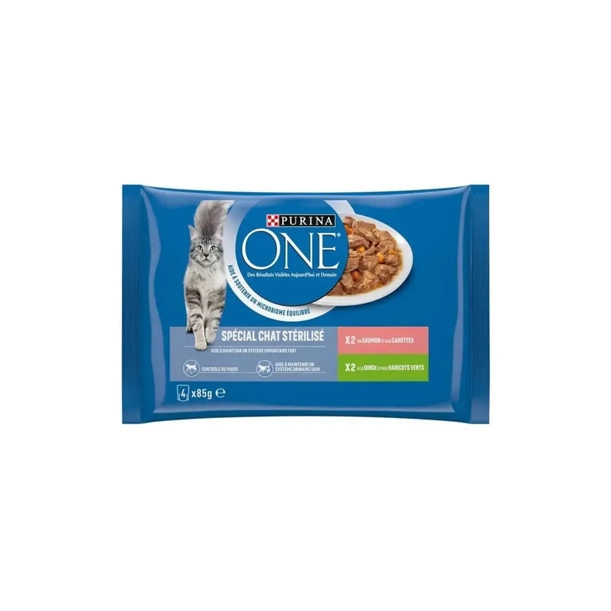 Purina ONE Nourriture Humide^Sachets pour Chat Stérilisé au Saumon et à la Dinde 4 x 85 g