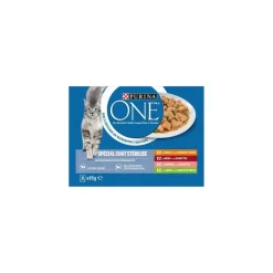 Purina ONE Nourriture Humide^Sachets pour Chat Stérilisé au Bœuf, au Poulet, au Saumon et à la Dinde 8 x 85 g