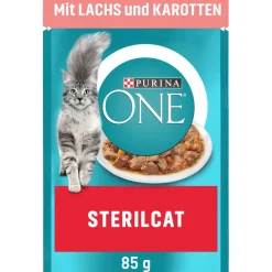 Purina ONE Nourriture Humide^Spécial Chat Stérilisé 26 x 85 g au saumon et carottes