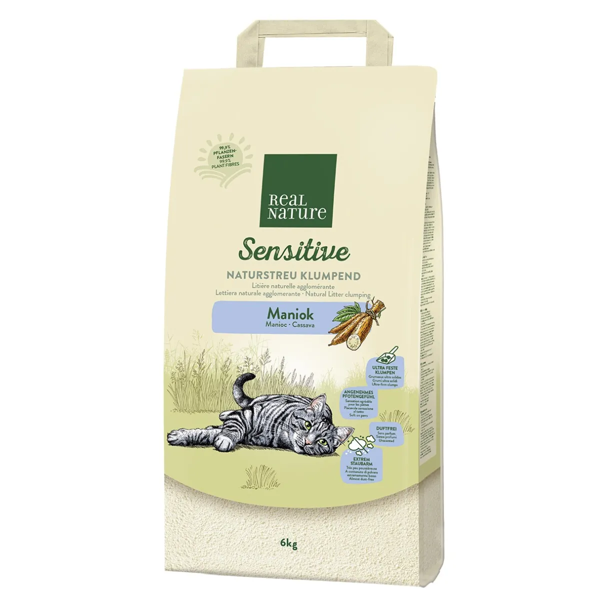 REAL NATURE Litière Pour Chat^Litière agglomérante Sensitive Manioc 6 kg