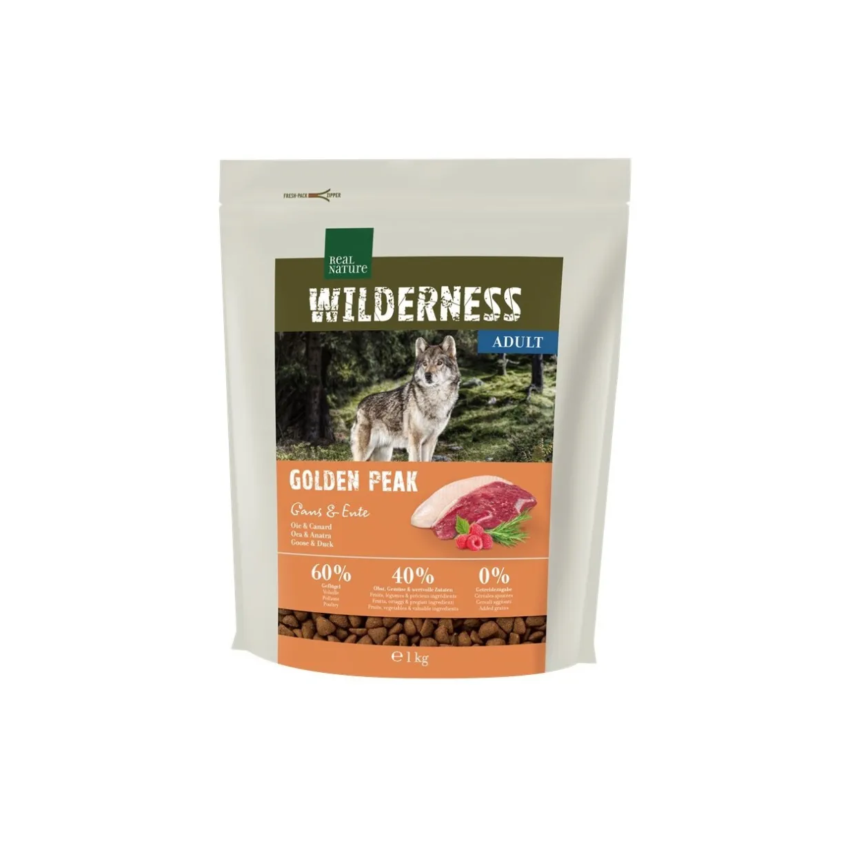 REAL NATURE Croquettes^WILDERNESS Golden Peak Oie et canard 1 kg