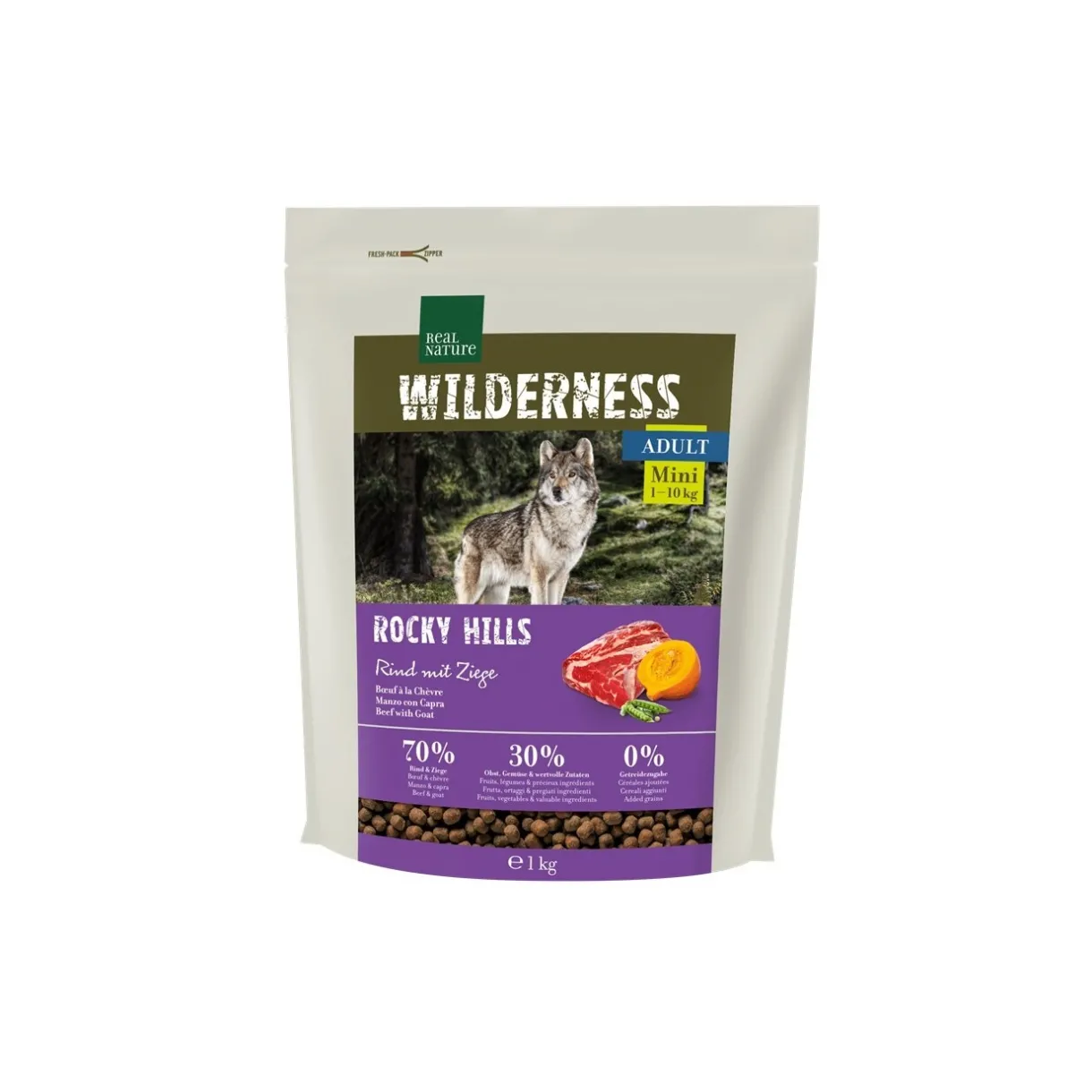REAL NATURE Croquettes^WILDERNESS Mini Rocky Hills Bœuf & Chèvre 1 kg