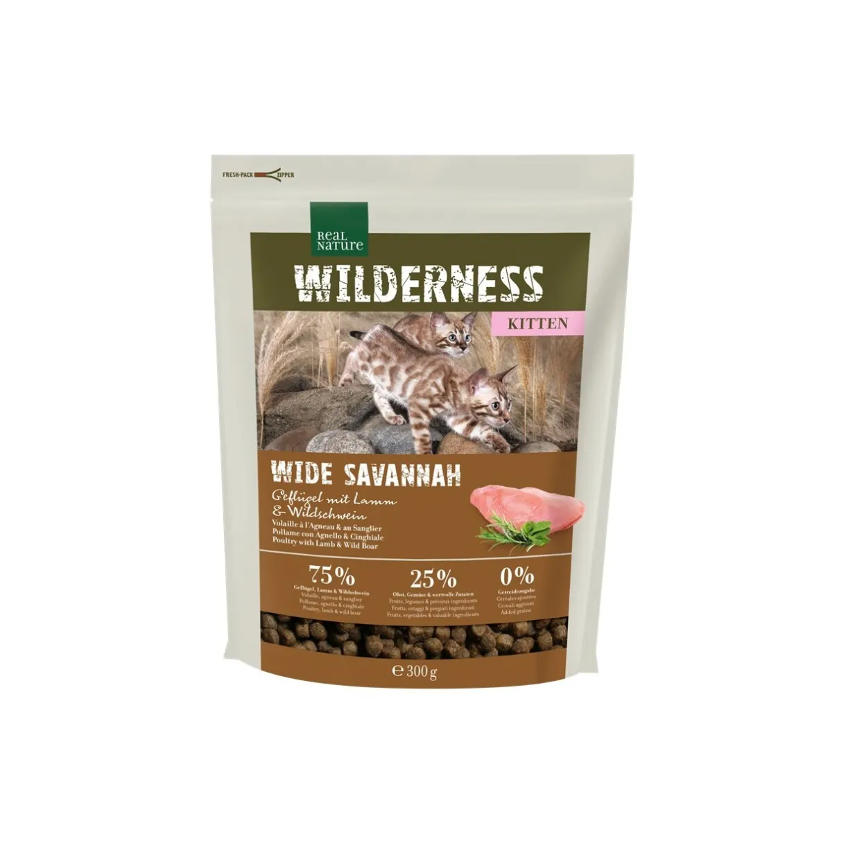 REAL NATURE Croquettes Pour Chat|Nourriture^WILDERNESS Wide Savannah Kitten à la volaille, à l’agneau et au sanglier 300 g