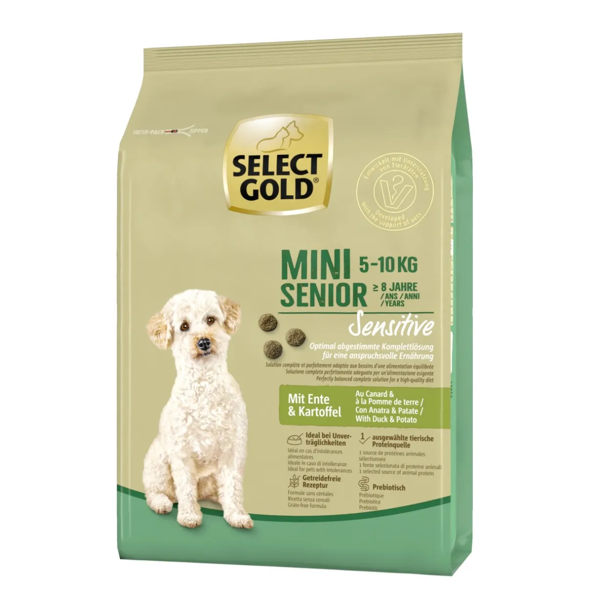 SELECT GOLD Croquettes^Sensitive Mini Senior canard & pommes de terre 1 kg
