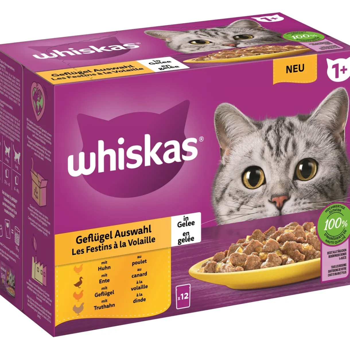 Whiskas Nourriture Humide^Multipack 1+ sélection de volaille en gelée 12 x 85 g