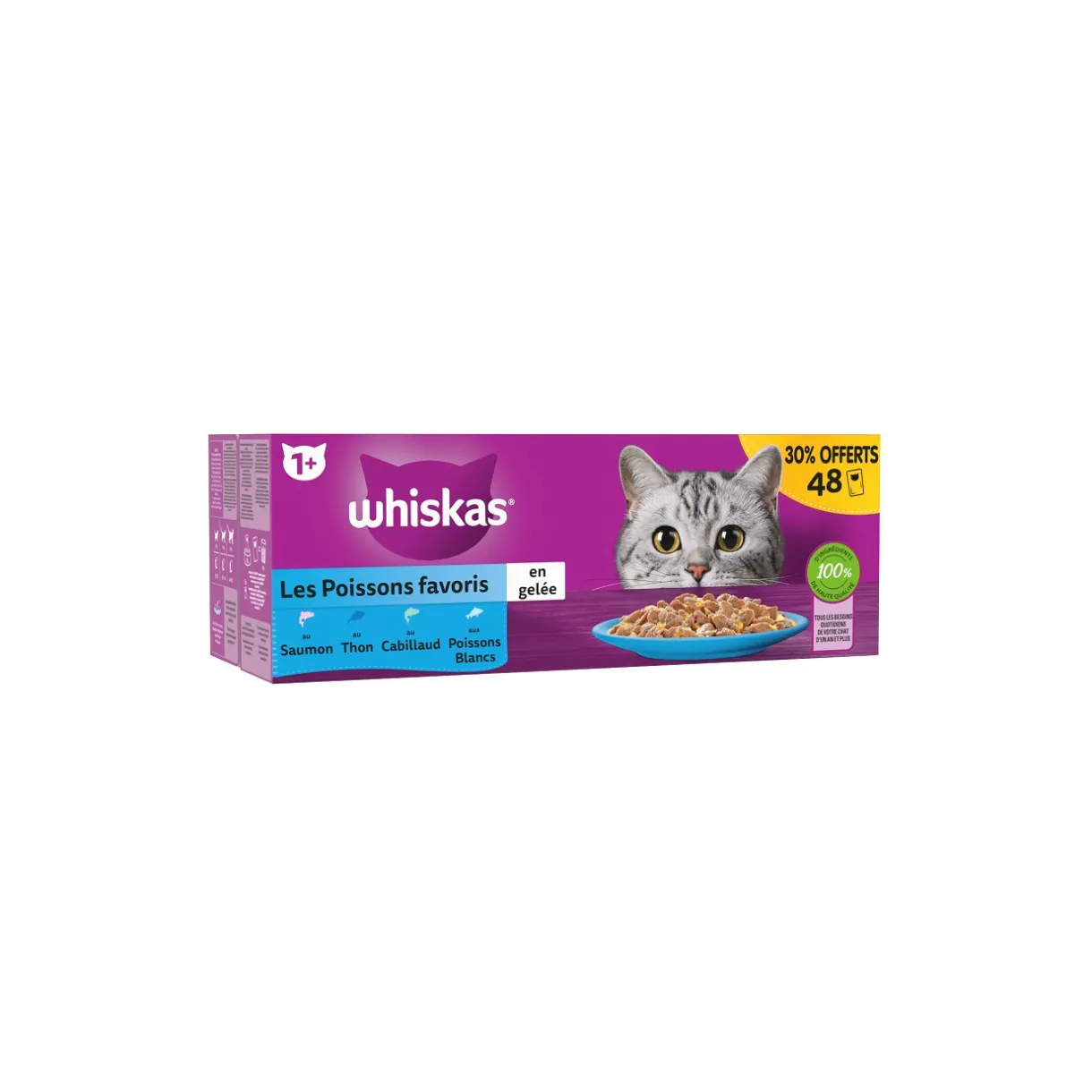 Whiskas Nourriture Humide^Sachets fraîcheur Les Poissons favoris en gelée pour chat adulte 4 variétés 48x85g 30% offerts